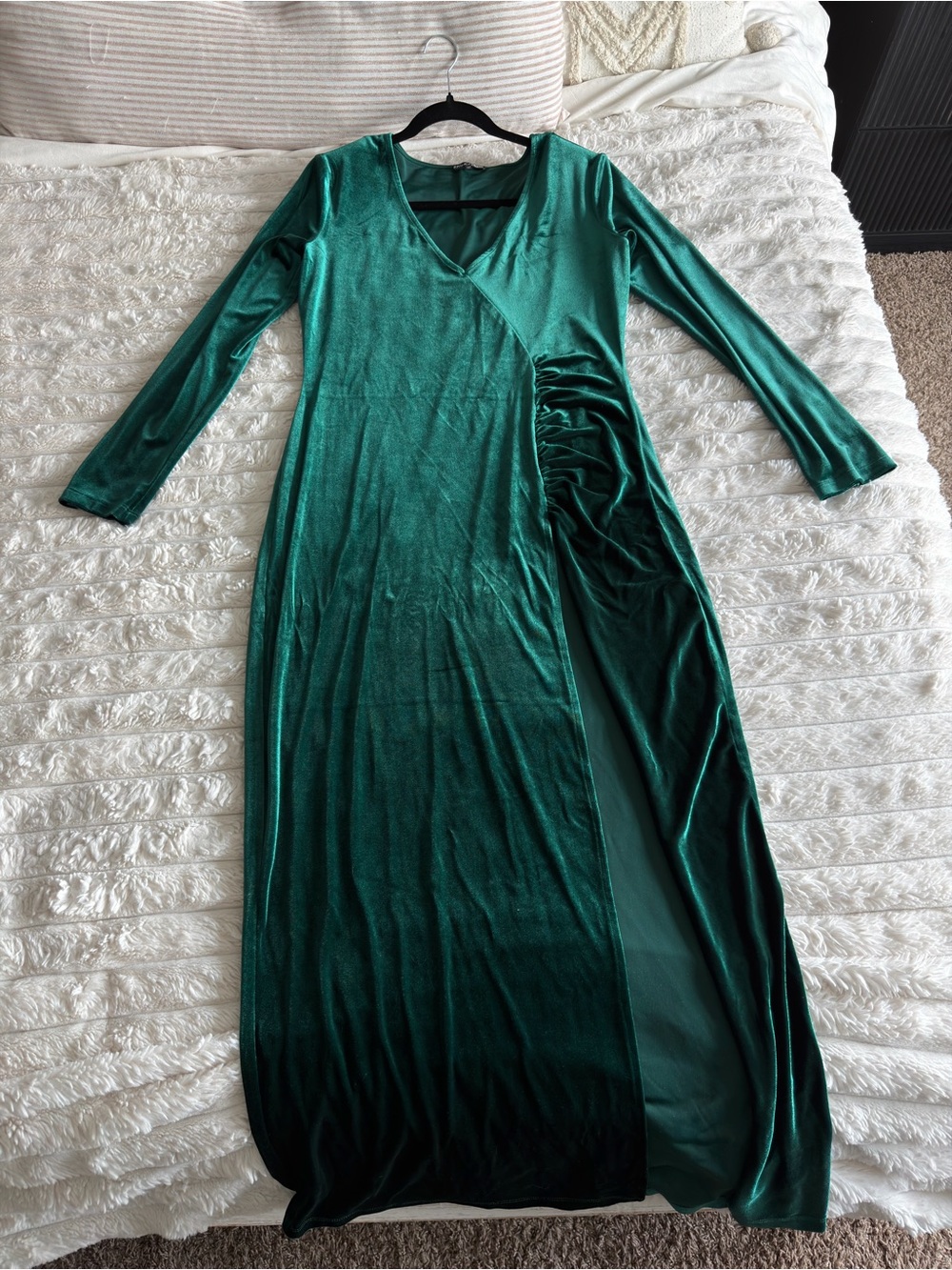 Fashion Nova Emerald Green Velvet Faux-Wrap Maxi Dress